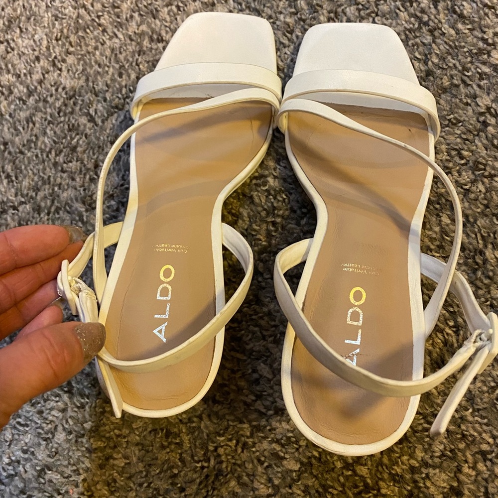 White square toe heels with pink pop of color